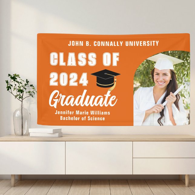 Orange White Graduate Photo Graduation Party Banner (Creator Uploaded)