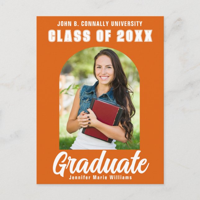 Orange White Graduate Photo Modern Bold Graduation Postcard (Front)