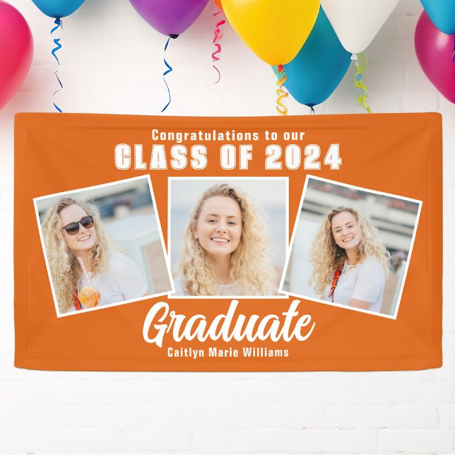 Orange White Graduation Party Photo Collage Banner (Creator Uploaded)