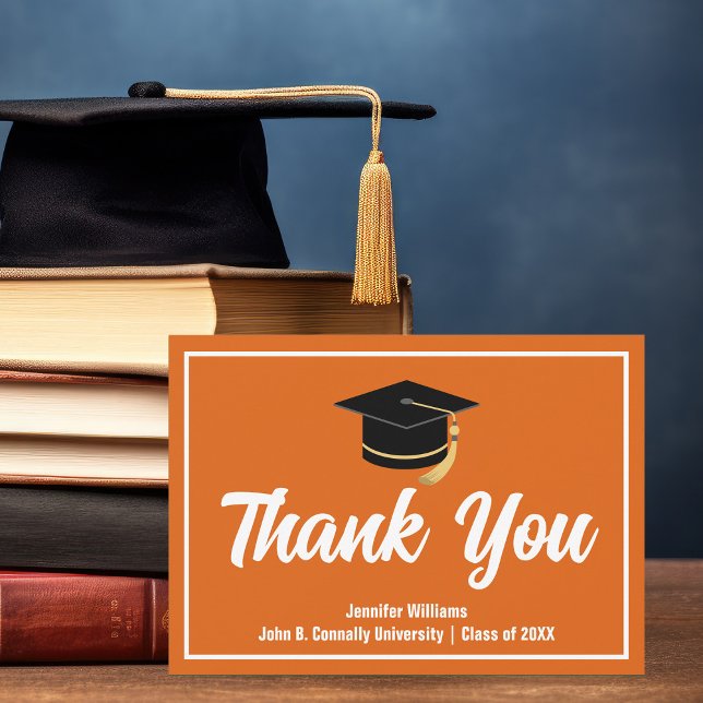 Orange White Graduation Personalised 2025 Graduate Thank You Card (Creator Uploaded)
