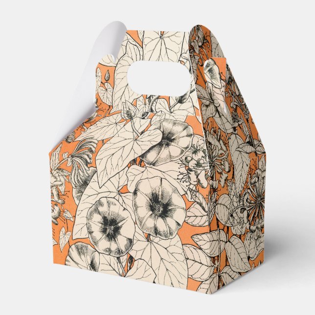 Orange White Graphic Flowers Pattern Favour Box (Front Side)