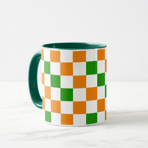 Orange White Green Chequered Pattern Design  Mug