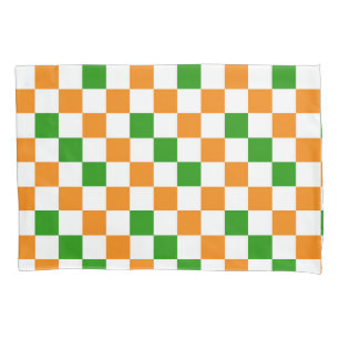 Orange White Green Chequered Pattern Design  Pillowcase