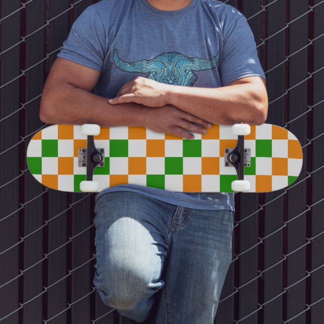 Orange White Green Chequered Pattern Design  Skateboard (Outdoor 3)