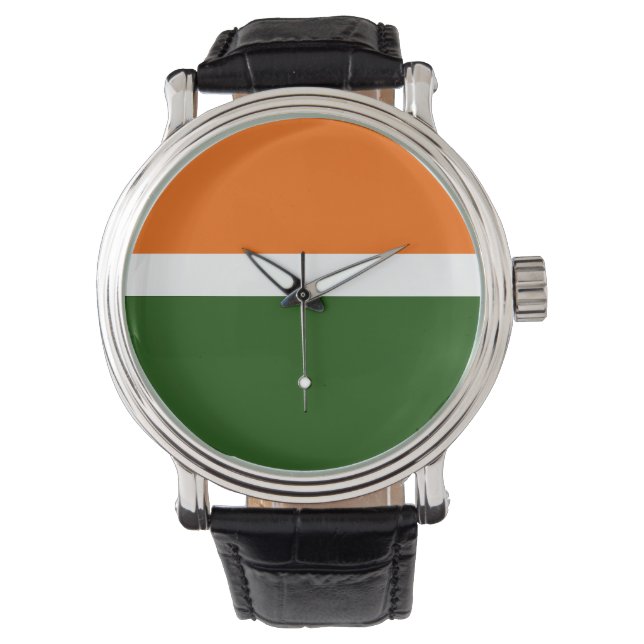 Orange White Green Plain Colour Block Design  Watch (Front)