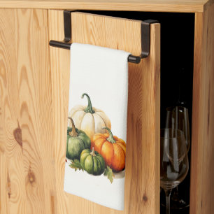 Orange, White & Green Pumpkin Fall Themed Tea Towel