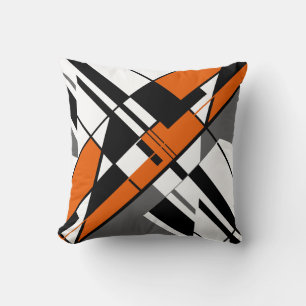 Orange, White, Grey, Black Diagonal Abstract Cushion