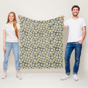 Orange white grey daisy flower pattern fleece blanket