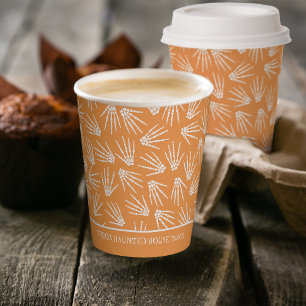 Orange & White Halloween Skeleton Hands Pattern Paper Cups