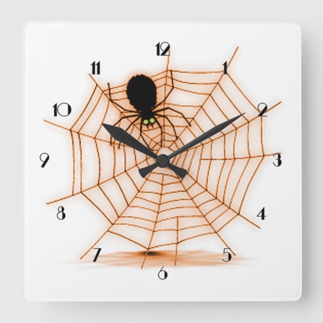 Orange & White Halloween Spider Web Wall Clock (Front)