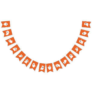 Orange White Happy Halloween Cute Ghost  Bunting