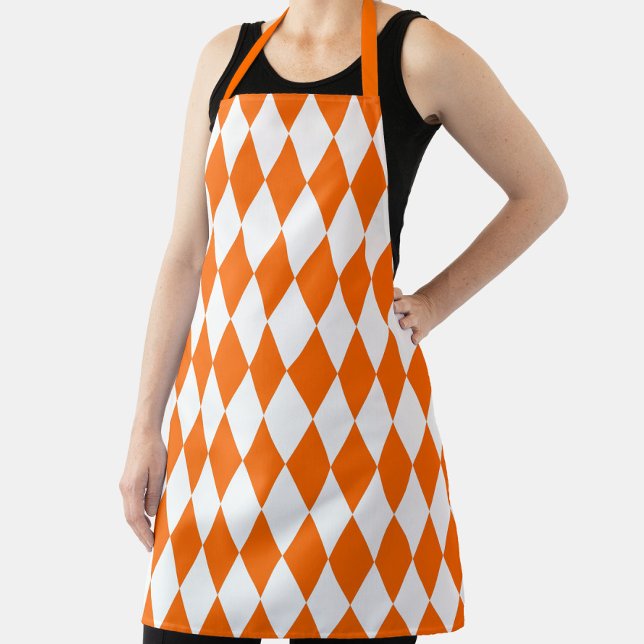 Orange White Harlequin Diamonds Checkers Design  Apron (Creator Uploaded)