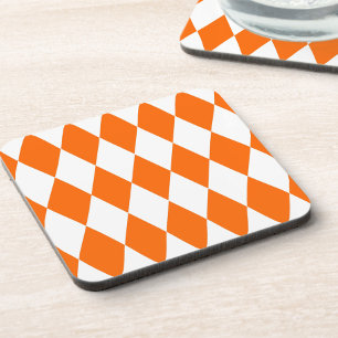 Orange White Harlequin Diamonds Checkers Design Coaster