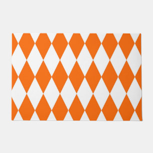 Orange White Harlequin Diamonds Checkers Design Doormat