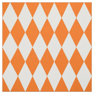 Orange White Harlequin Diamonds Checkers Design  Fabric