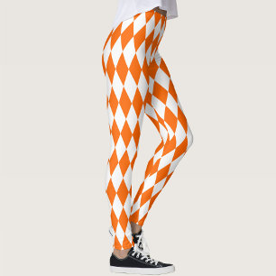 Orange White Harlequin Diamonds Checkers Design  Leggings