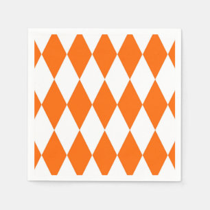Orange White Harlequin Diamonds Checkers Design  Napkin