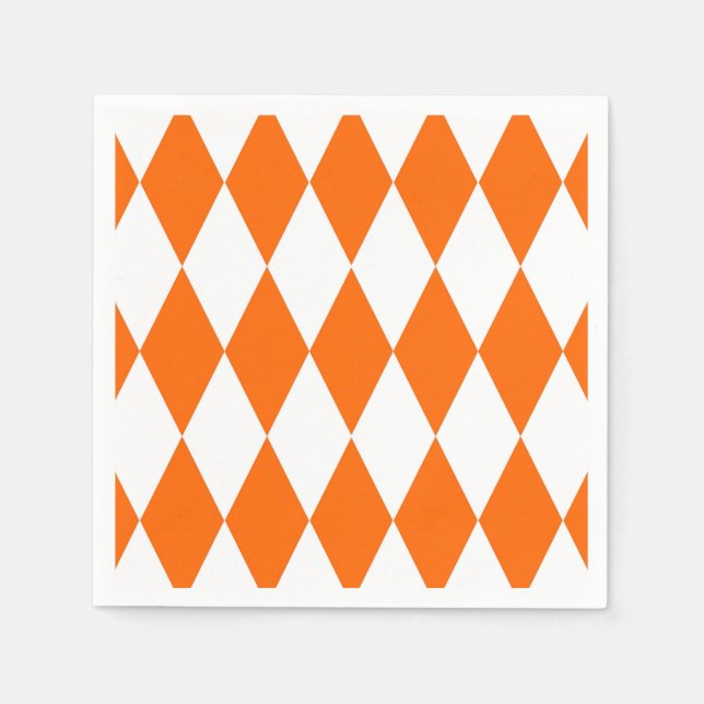 Orange White Harlequin Diamonds Checkers Design  Napkin (Front)