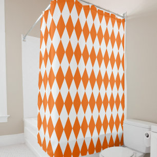 Orange White Harlequin Diamonds Checkers Design  Shower Curtain