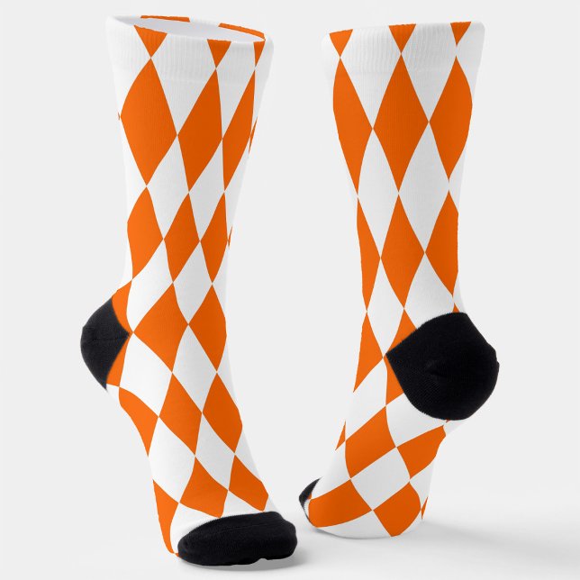 Orange White Harlequin Diamonds Checkers Design  Socks (Creator Uploaded)