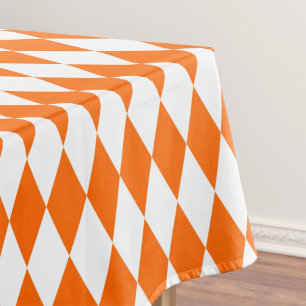 Orange White Harlequin Diamonds Checkers Design  Tablecloth