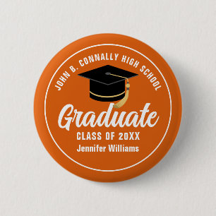 Orange White High School Graduate Custom Name Tag 6 Cm Round Badge