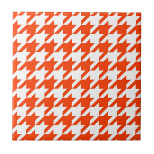 Orange White Houndstooth Check Ceramic Tile