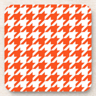 Orange White Houndstooth Check Coaster