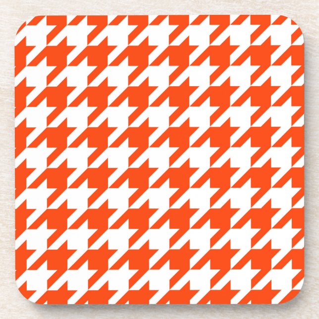 Orange White Houndstooth Check Coaster (Front)