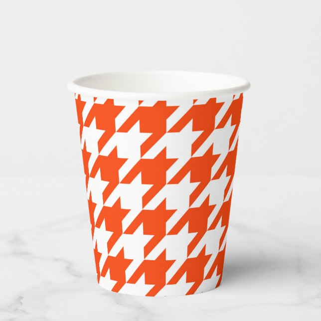 Orange White Houndstooth Check Paper Cups (Front)