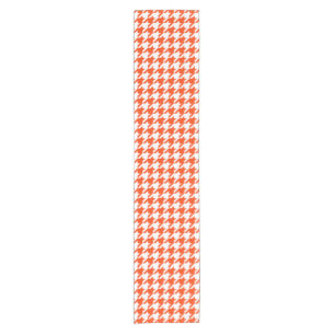 Orange White Houndstooth Check Short Table Runner
