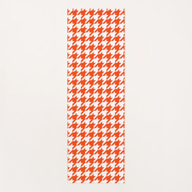 Orange White Houndstooth Check Yoga Mat (Front)