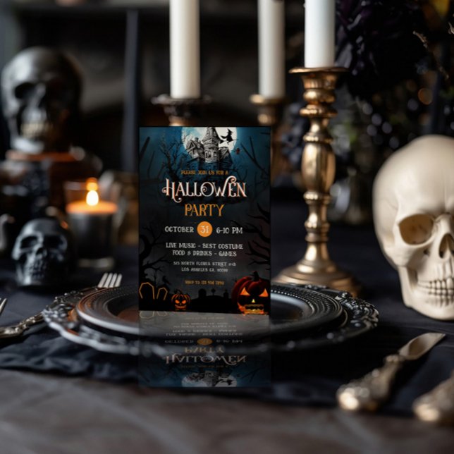 Orange & White Hunted HouseHalloween Party Invite (Creator Uploaded)