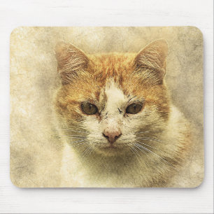 Orange & White Kitty   Abstract   Watercolor Mouse Pad