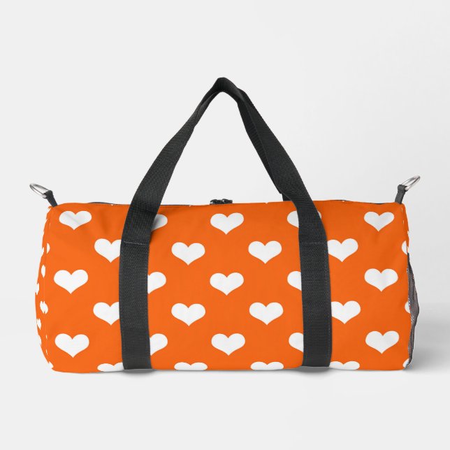 Orange White Love Heart Pattern Design  Duffle Bag (Front)
