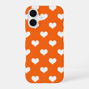 Orange White Love Heart Pattern Design iPhone 16 Case