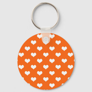Orange White Love Heart Pattern Design Key Ring