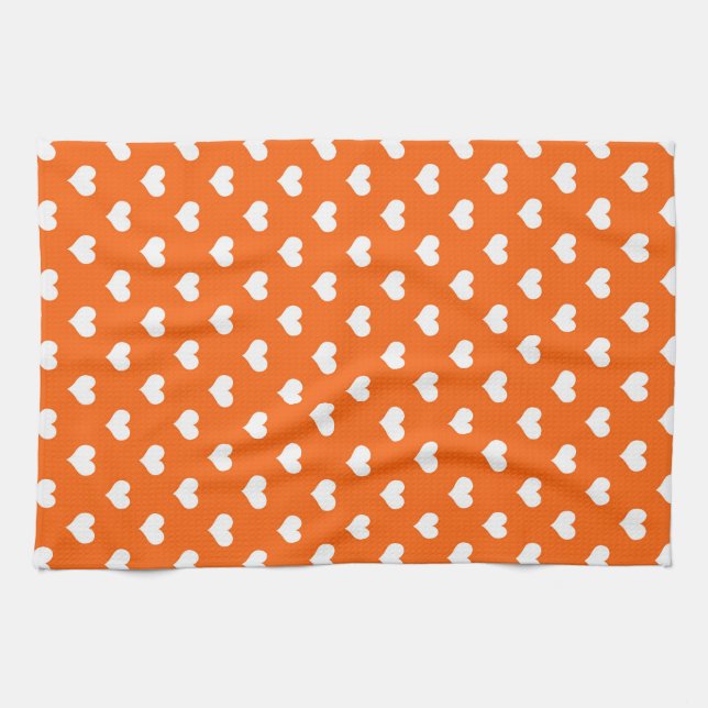 Orange White Love Heart Pattern Design  Tea Towel (Horizontal)