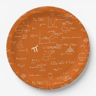Orange White Math Equations Graphics Graduation Paper Plate
