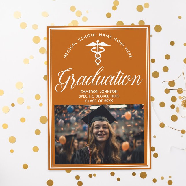Orange White Medical School Photo Graduation Party Invitation (Creator Uploaded)