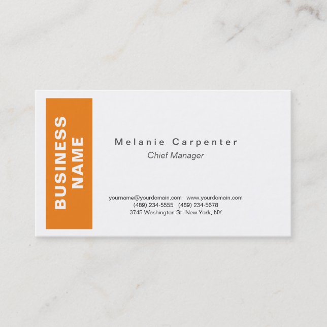 Orange White Minimalist Modern Plain Business Card (Front)