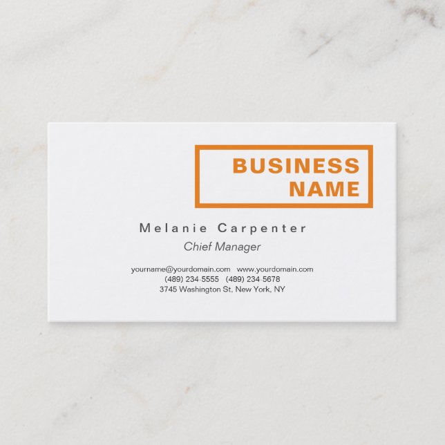 Orange White Minimalist Modern Plain Office Business Card (Front)