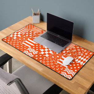 Orange White Mixed Patterns Patchwork Design Desk Mat
