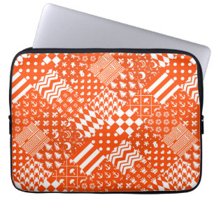 Orange White Mixed Patterns Patchwork Design Laptop Sleeve
