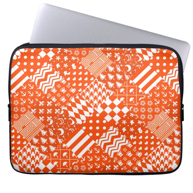 Orange White Mixed Patterns Patchwork Design  Laptop Sleeve (Front)