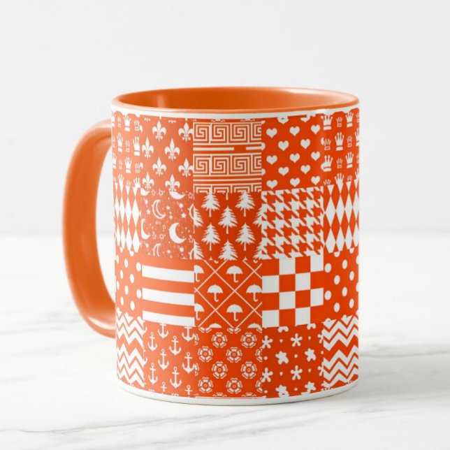 Orange White Mixed Patterns Patchwork Design  Mug (Creator Uploaded)