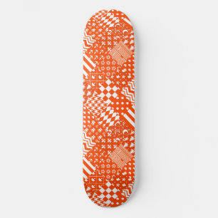 Orange White Mixed Patterns Patchwork Design Skateboard