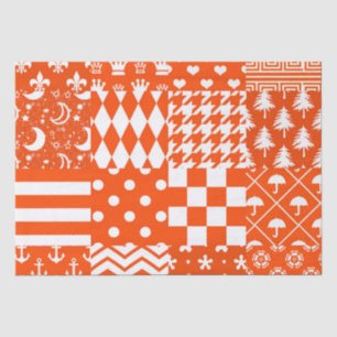 Orange White Mixed Patterns Patchwork Design  Tissue Paper