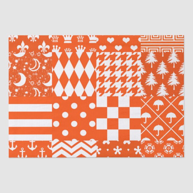 Orange White Mixed Patterns Patchwork Design  Tissue Paper (Front)