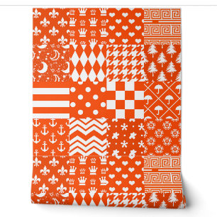 Orange White Mixed Patterns Patchwork Design Wallpaper